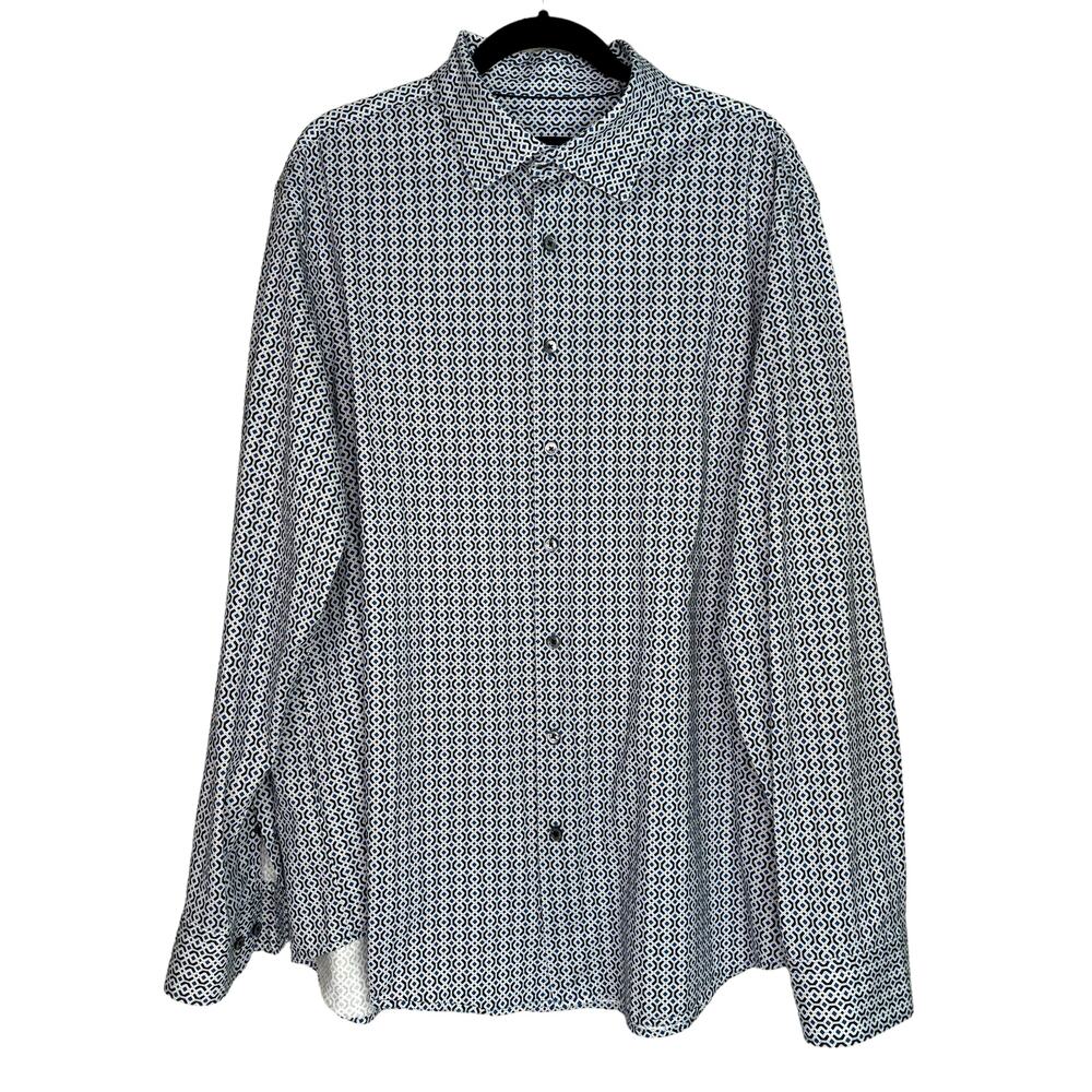 Bugatchi Men XXL OoohCotton Tech Chain Button Down Dress Shirt 8 Way Stretch